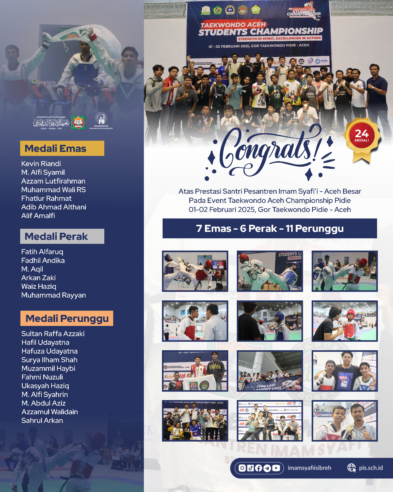 Santri Pesantren Imam Syafi'i Raih 24 Medali di Ajang Taekwondo Aceh Students Championship